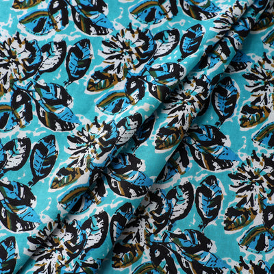 Blue - Floral Jaipur Print Cotton Fabric 03