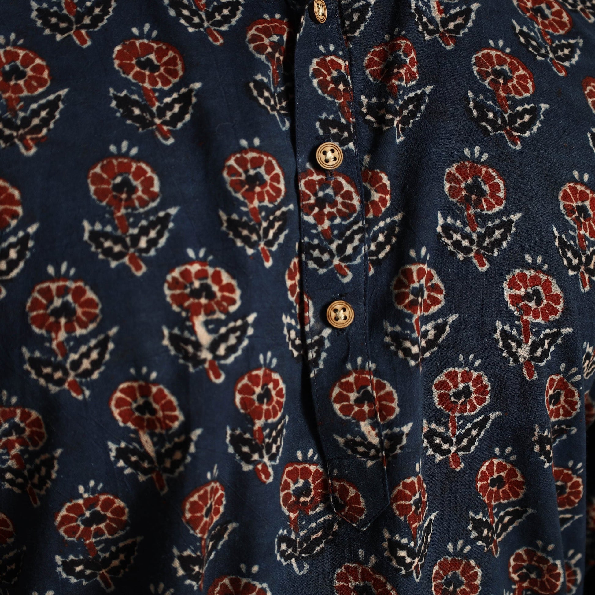Blue - Ajrakh Block Printed Cotton Men Long Kurta