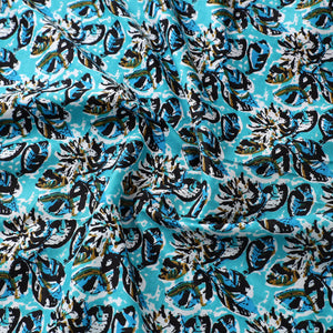 Blue - Floral Jaipur Print Cotton Fabric 03
