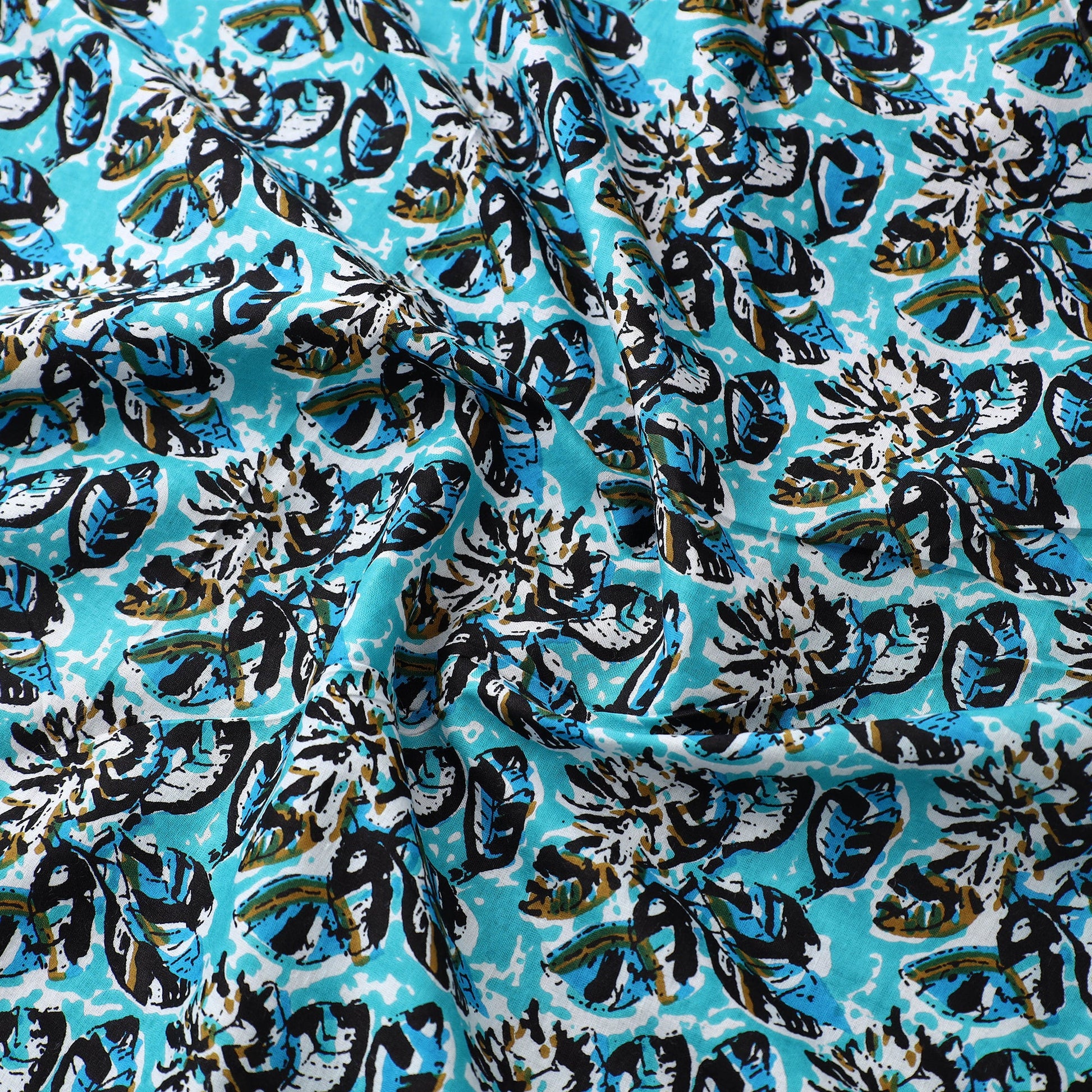 Blue - Floral Jaipur Print Cotton Fabric 03