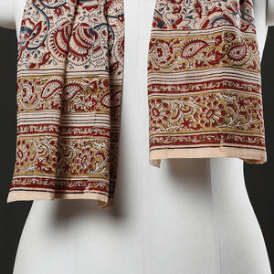 Beige - Pedana Block Print Natural Dyed Cotton Kalamkari Stole 16