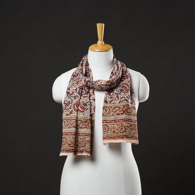Beige - Pedana Block Print Natural Dyed Cotton Kalamkari Stole 16