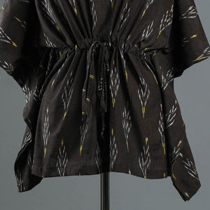 Brown - Pochampally Ikat Cotton Kaftan with Tie-Up Waist (Short)