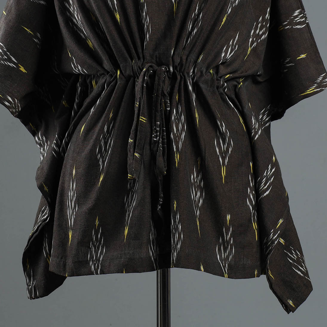 Brown - Pochampally Ikat Cotton Kaftan with Tie-Up Waist (Short)