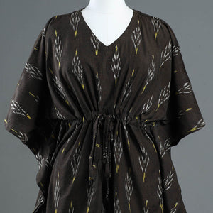 Brown - Pochampally Ikat Cotton Kaftan with Tie-Up Waist (Short)