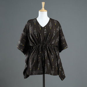 Brown - Pochampally Ikat Cotton Kaftan with Tie-Up Waist (Short)
