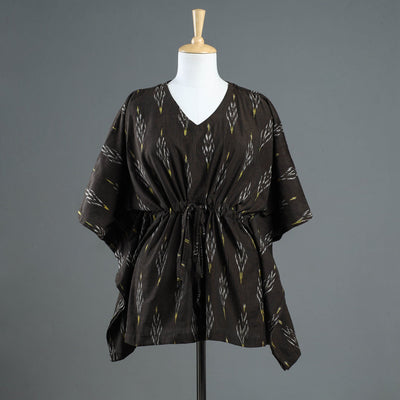 Brown - Pochampally Ikat Cotton Kaftan with Tie-Up Waist (Short)