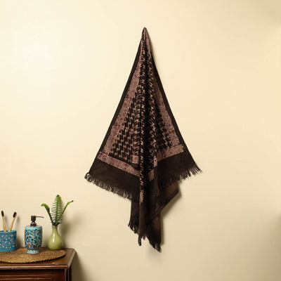 Brown - Pipad Block Printed Cotton Handloom Towel 18