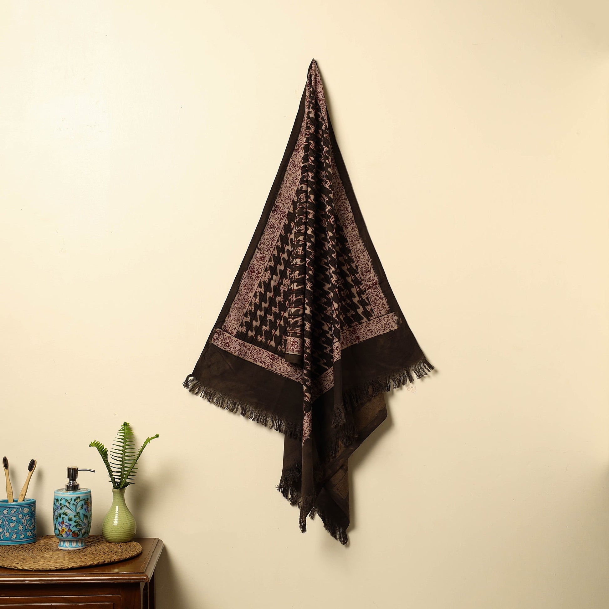 Brown - Pipad Block Printed Cotton Handloom Towel 18