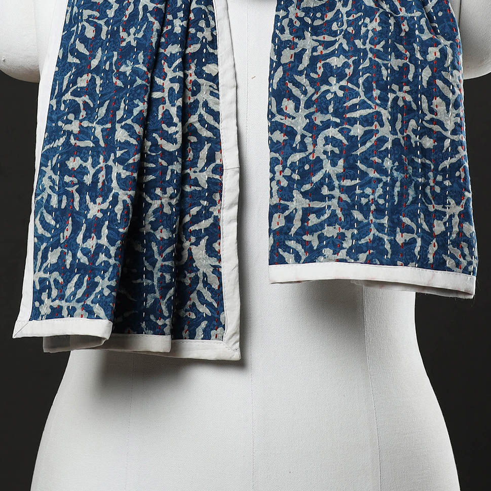 Blue - Block Print Cotton Tagai Work Bagru Stole 15