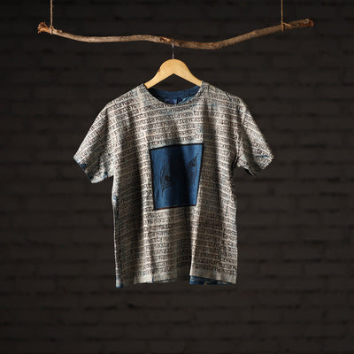 Bindaas Block Art Printed Cotton Unisex Round Neck T-shirt 04