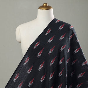 Black With Red Butta Pochampally Ikat Weave Cotton Fabric 02