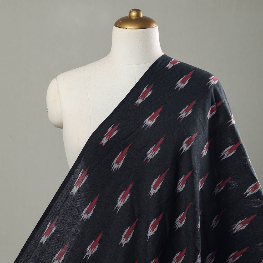 Black With Red Butta Pochampally Ikat Weave Cotton Fabric 02