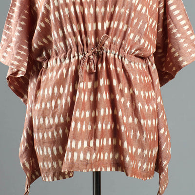 Brown - Pochampally Ikat Cotton Kaftan with Tie-Up Waist (Short)