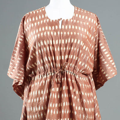 Brown - Pochampally Ikat Cotton Kaftan with Tie-Up Waist (Short)