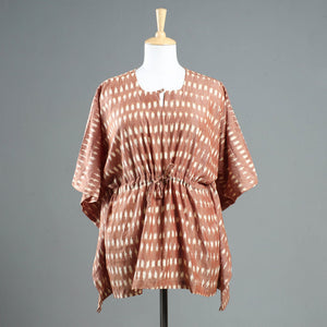 Brown - Pochampally Ikat Cotton Kaftan with Tie-Up Waist (Short)