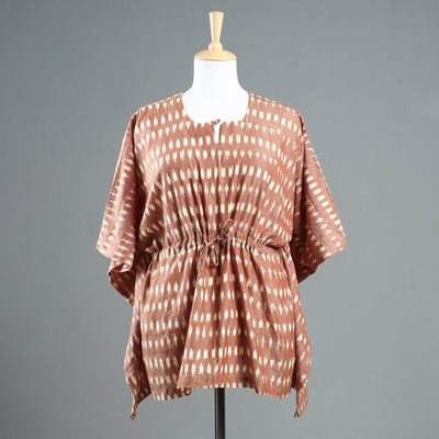 Brown - Pochampally Ikat Cotton Kaftan with Tie-Up Waist (Short)
