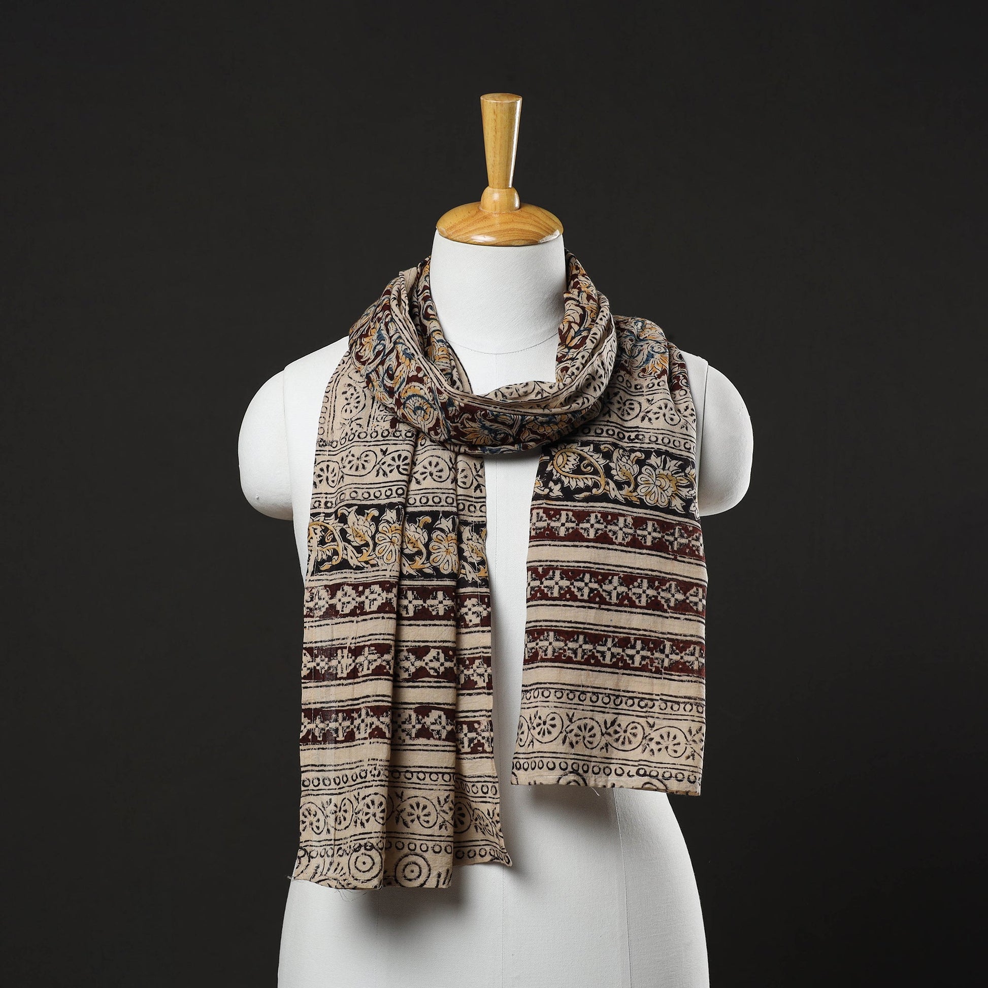Brown - Block Printed Cotton Kalamkari Stole 31