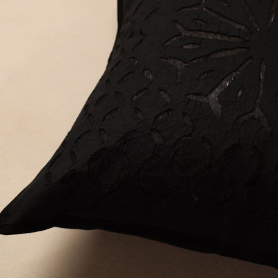 Black - Cutwork Cotton Applique Cushion Cover (16 x 16 in)