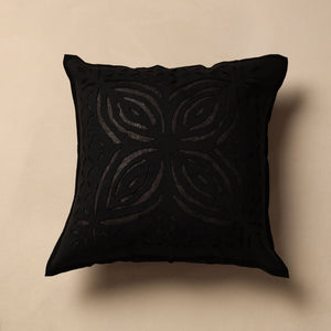 Black - Cutwork Cotton Applique Cushion Cover (16 x 16 in)