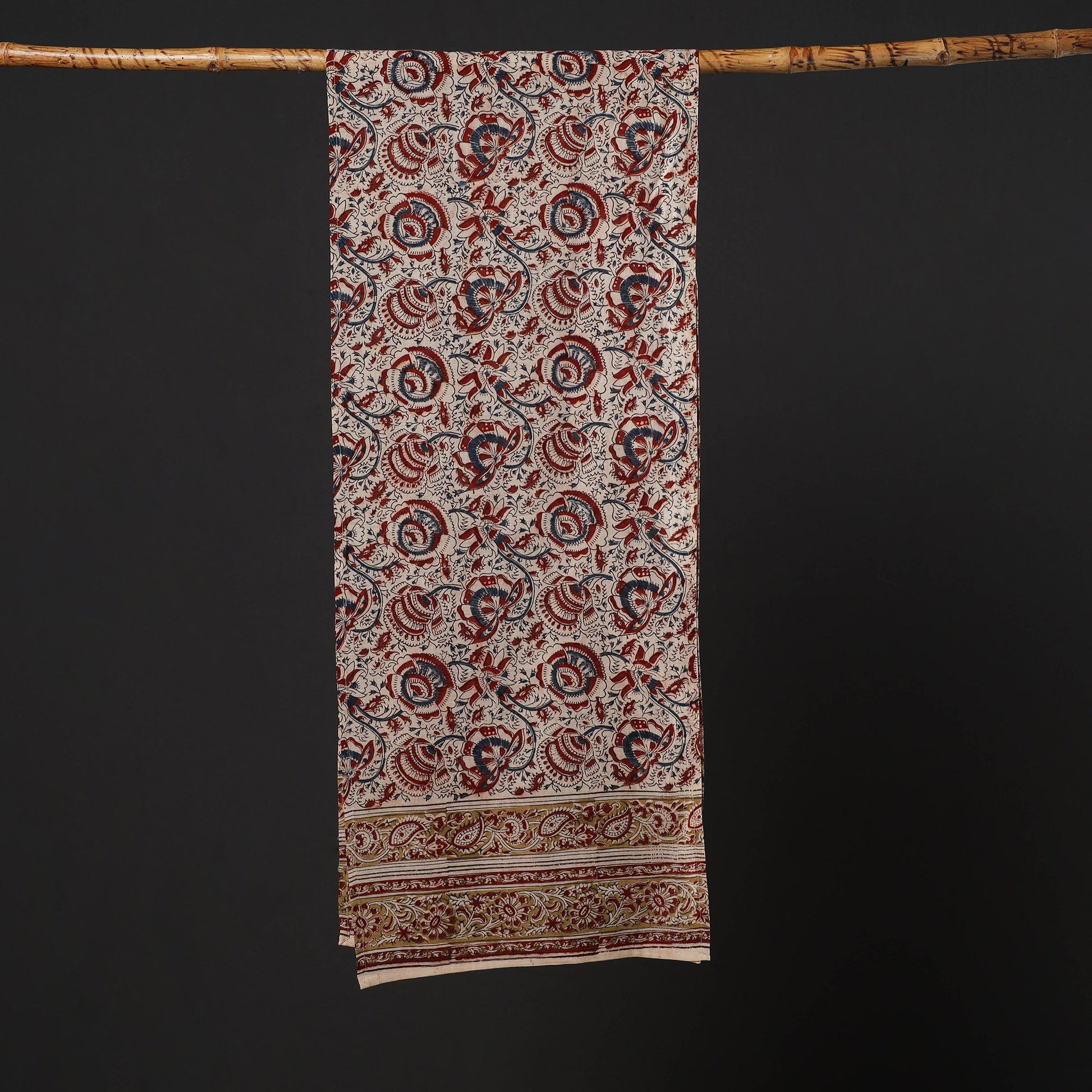 Beige - Pedana Block Print Natural Dyed Cotton Kalamkari Stole 16