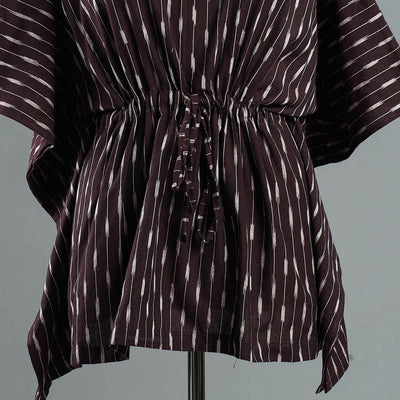 Brown - Pochampally Ikat Cotton Kaftan with Tie-Up Waist (Short)