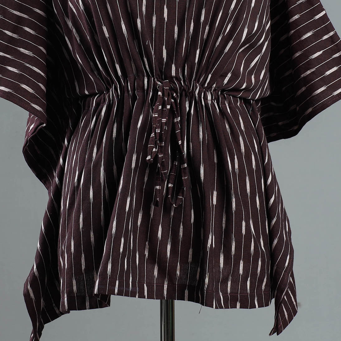 Brown - Pochampally Ikat Cotton Kaftan with Tie-Up Waist (Short)