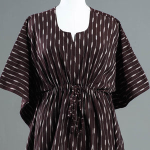 Brown - Pochampally Ikat Cotton Kaftan with Tie-Up Waist (Short)