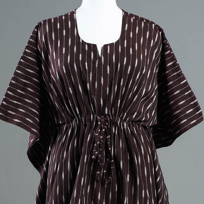 Brown - Pochampally Ikat Cotton Kaftan with Tie-Up Waist (Short)