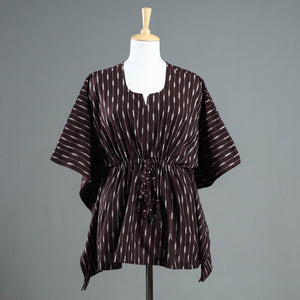 Brown - Pochampally Ikat Cotton Kaftan with Tie-Up Waist (Short)