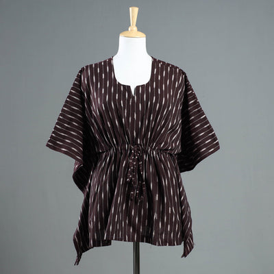 Brown - Pochampally Ikat Cotton Kaftan with Tie-Up Waist (Short)