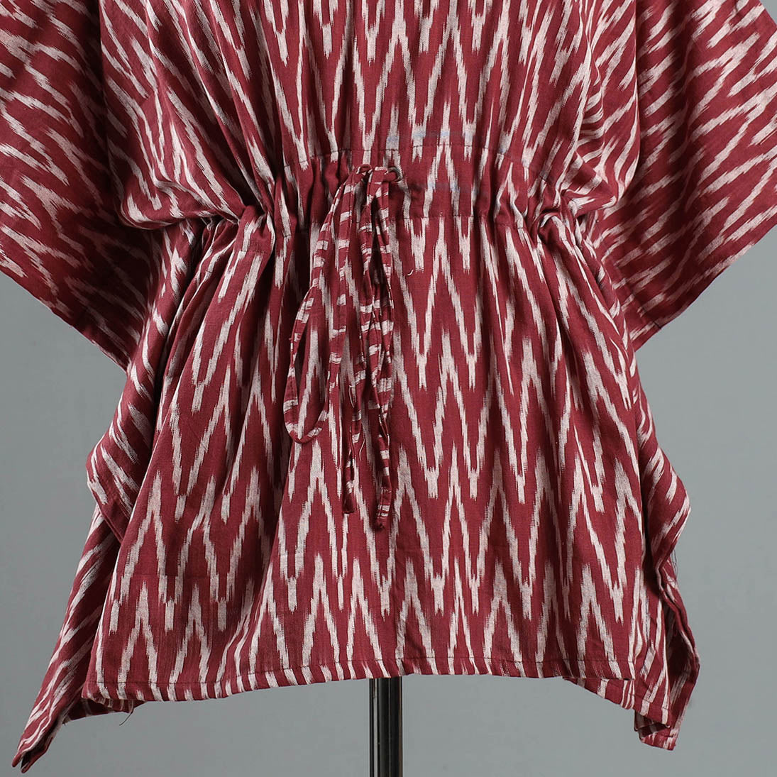 Brown - Pochampally Ikat Cotton Kaftan with Tie-Up Waist (Short)