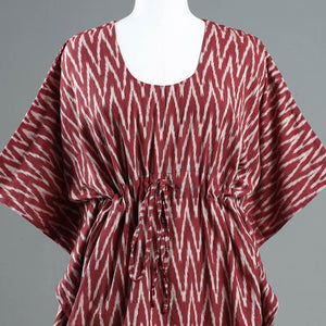 Brown - Pochampally Ikat Cotton Kaftan with Tie-Up Waist (Short)