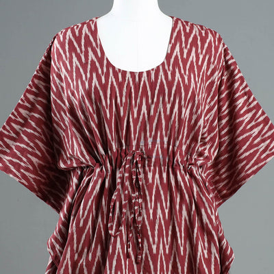 Brown - Pochampally Ikat Cotton Kaftan with Tie-Up Waist (Short)