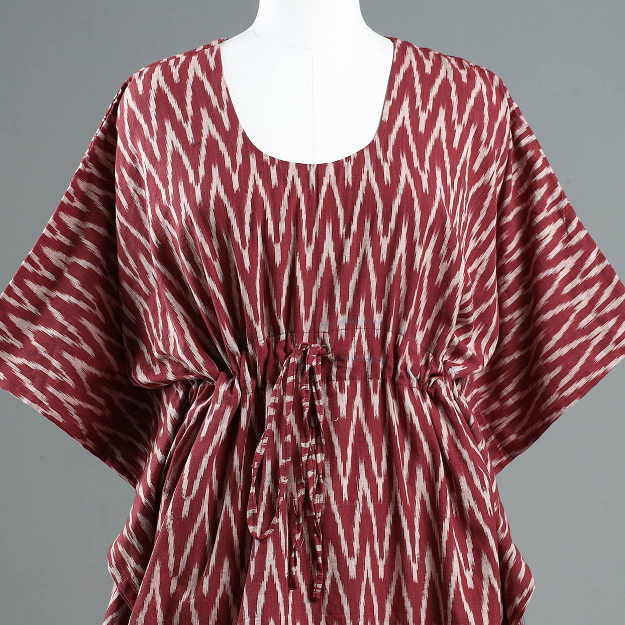 Brown - Pochampally Ikat Cotton Kaftan with Tie-Up Waist (Short)
