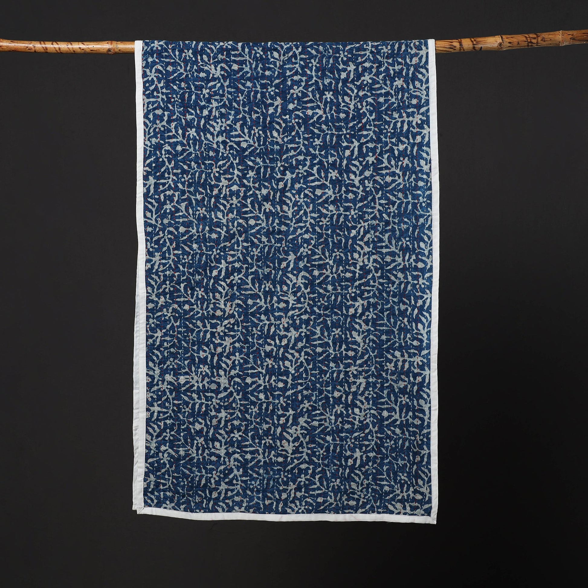 Blue - Block Print Cotton Tagai Work Bagru Stole 15