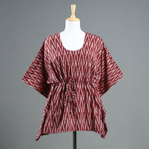 Brown - Pochampally Ikat Cotton Kaftan with Tie-Up Waist (Short)