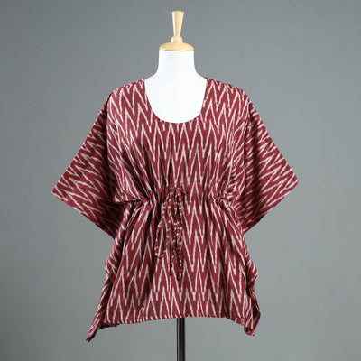 Brown - Pochampally Ikat Cotton Kaftan with Tie-Up Waist (Short)