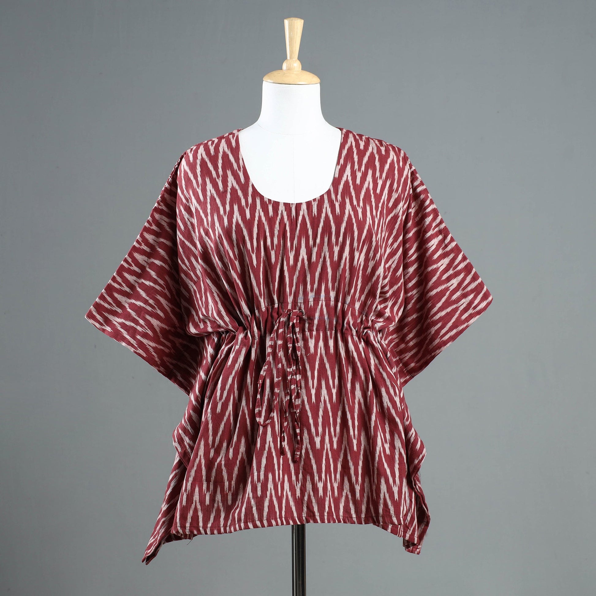 Brown - Pochampally Ikat Cotton Kaftan with Tie-Up Waist (Short)