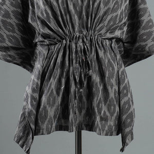 Black - Pochampally Ikat Cotton Kaftan with Tie-Up Waist (Short)