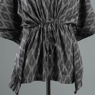 Black - Pochampally Ikat Cotton Kaftan with Tie-Up Waist (Short)