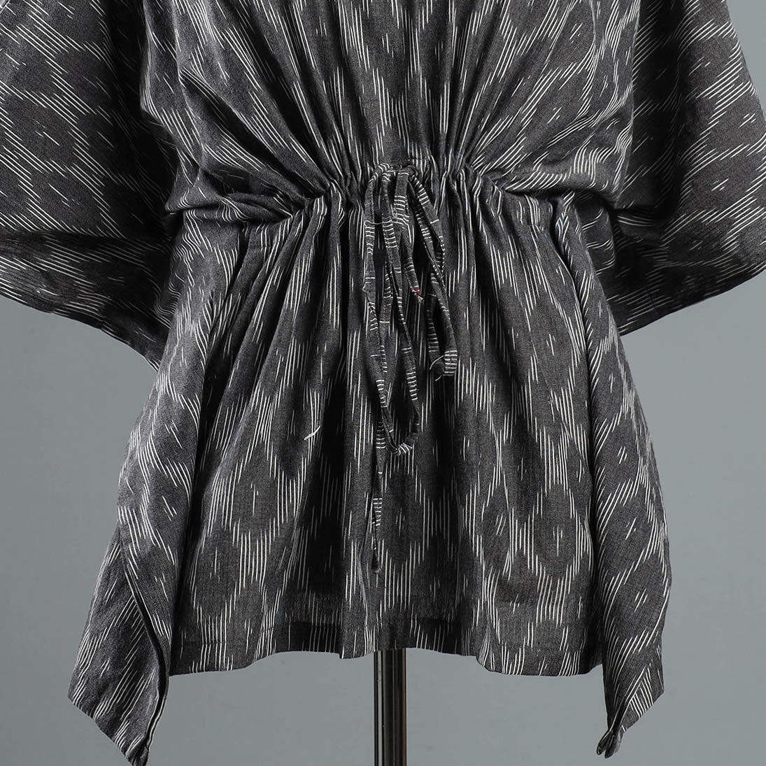 Black - Pochampally Ikat Cotton Kaftan with Tie-Up Waist (Short)