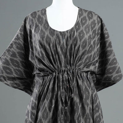 Black - Pochampally Ikat Cotton Kaftan with Tie-Up Waist (Short)