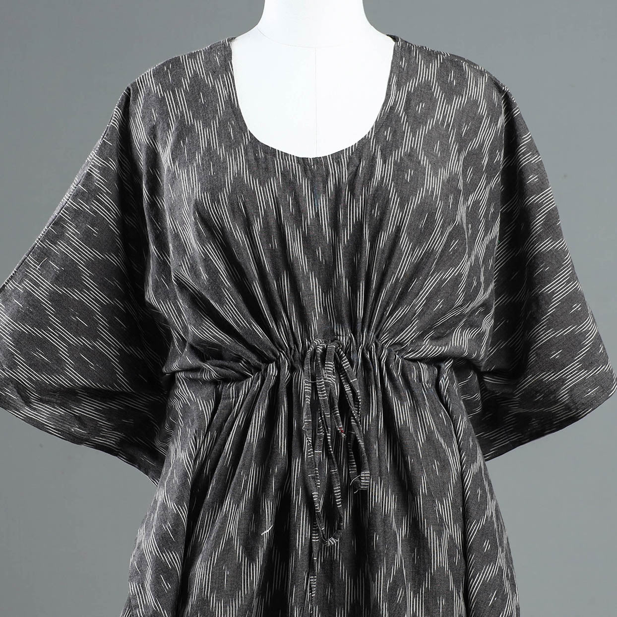 Black - Pochampally Ikat Cotton Kaftan with Tie-Up Waist (Short)
