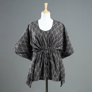 Black - Pochampally Ikat Cotton Kaftan with Tie-Up Waist (Short)