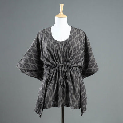 Black - Pochampally Ikat Cotton Kaftan with Tie-Up Waist (Short)