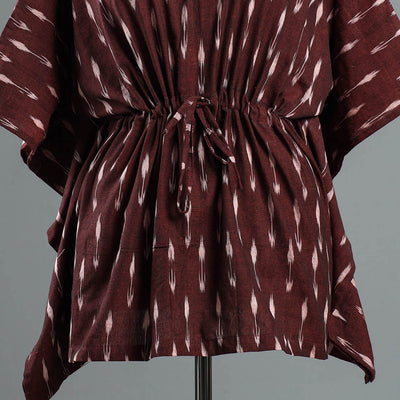 Brown - Pochampally Ikat Cotton Kaftan with Tie-Up Waist (Short)