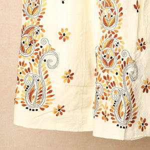 Beige - Bengal Kantha Embroidery Cotton Wrap Around Skirt