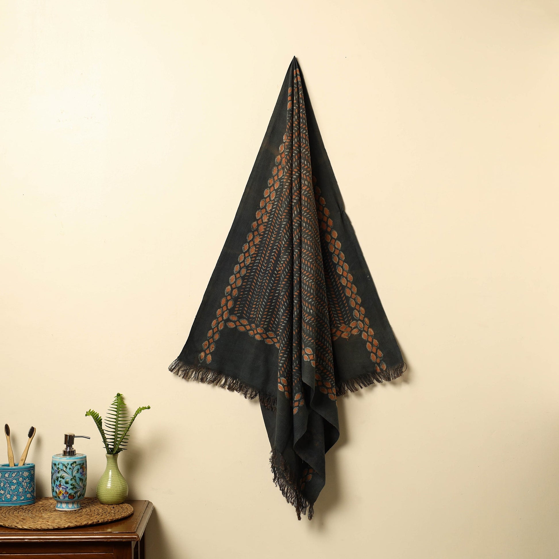 Black - Block Printed Handloom Cotton Akola Towel 23