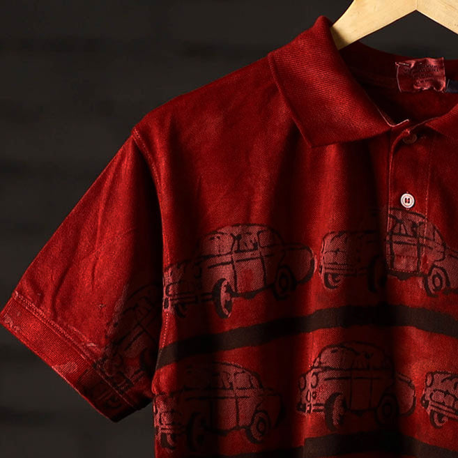 Bindaas Block Art Printed Cotton Unisex Polo Collar T-shirt 72